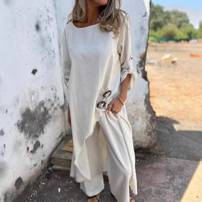 Women's Metal Buckle Loose Irregular Robe Suits