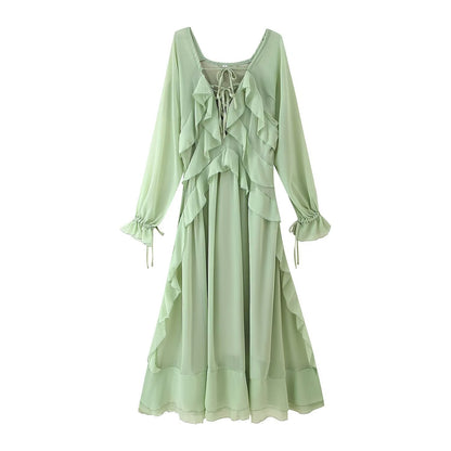 Women's Summer Laminated Ruffled Decorative Long-sleeved Dress Dresses