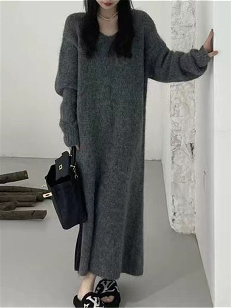 Women's Style Purple Long Dress Simple Western Knitted Dresses