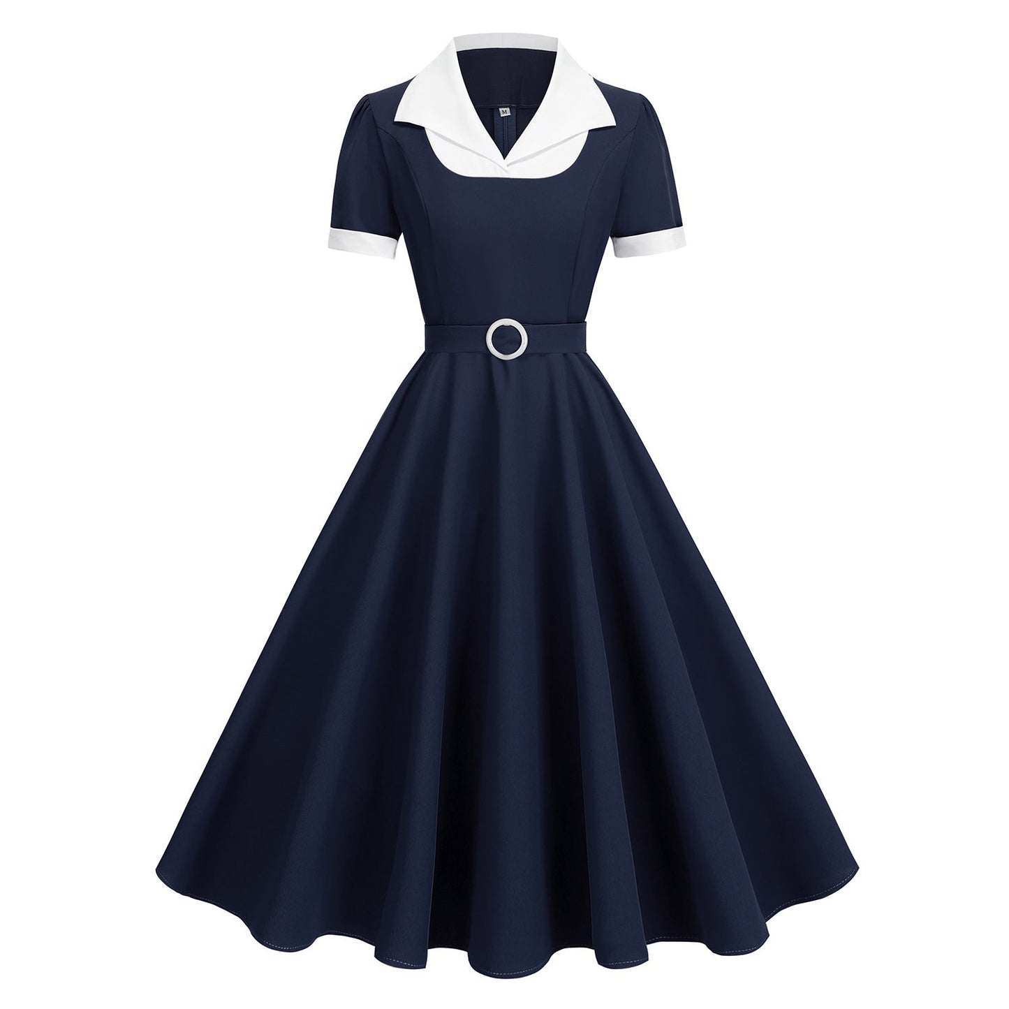 Elegant Contrast Color Lapels Commuter Fake Two-piece Large Dresses