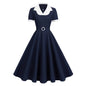 Elegant Contrast Color Lapels Commuter Fake Two-piece Large Dresses