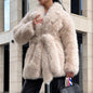 Women's Winter Thickened Faux Fur Mid-length Belt Fox Coats