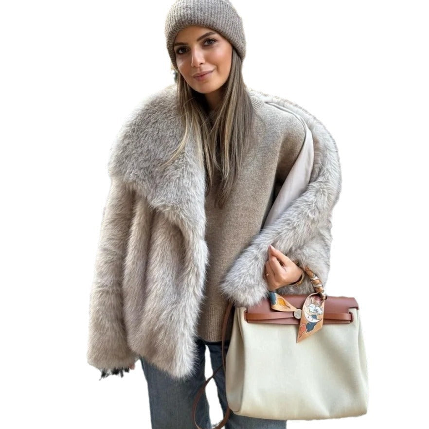 Women's Trendy Fur Faux Large Lapel Fox Coats