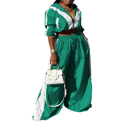 Women's Sportswear Woven Baggy Two-piece Set Stitching Suits