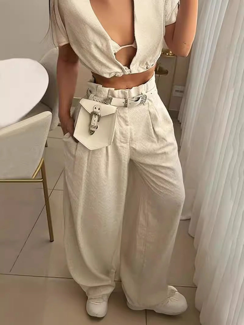 Fashion Casual Sleeveless Two-piece Collar Tether Suits