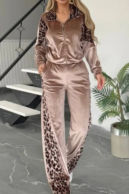 Women's Leopard Veet Casual Fashion Sports Set Suits