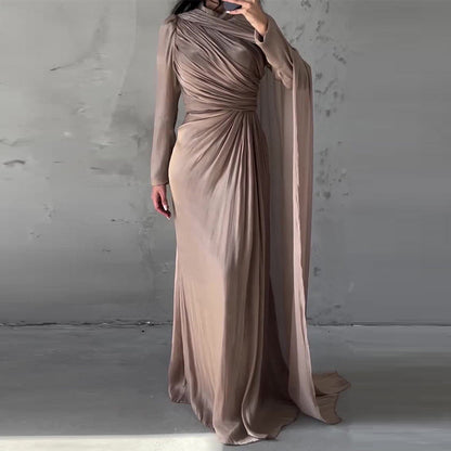 Women's Elegant Irregular Pleated Slim Green Dress Dresses