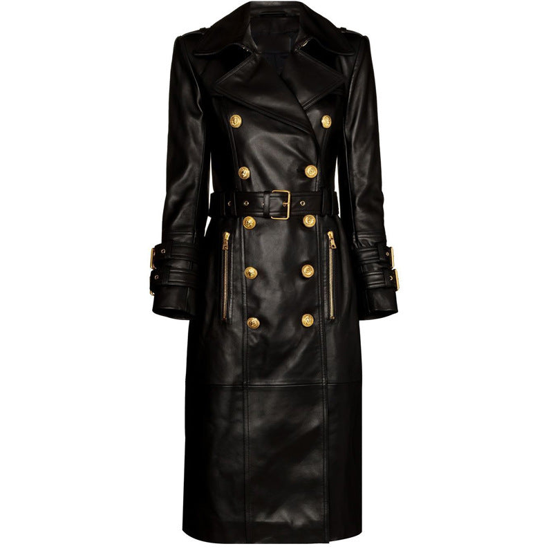 Leather Elegant Windbreaker Waist Trimming Below Coats