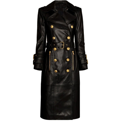 Leather Elegant Windbreaker Waist Trimming Below Coats