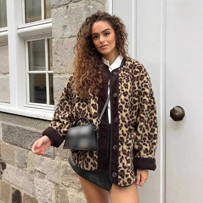 Women's American Printed Fashionable Loose Lamb Fur Coats