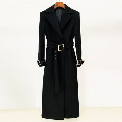 Fashion Simple Series Belt Extended Woolen Coats