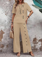 Women's Linen Fashion Casual Loose Two-piece Sleeve Button Suits