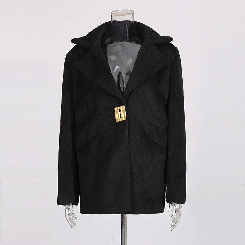 Pure Color Autumn Fashion Metal Decoration Coats