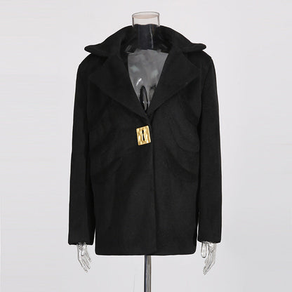 Pure Color Autumn Fashion Metal Decoration Coats