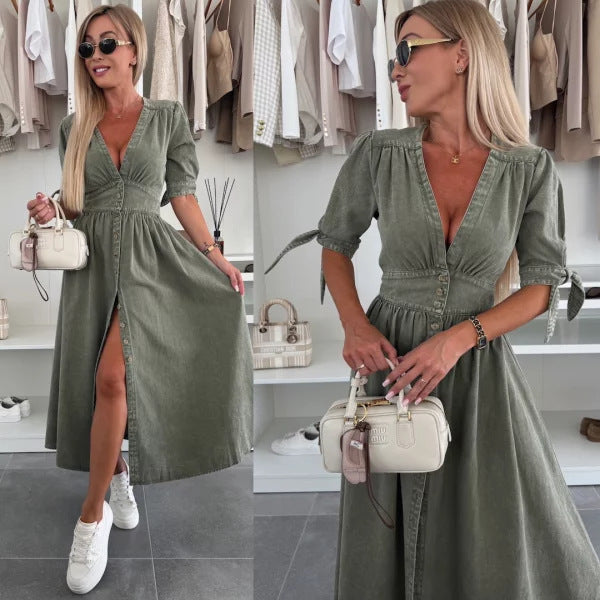 Women's Fashion Long Sleeve Loose Denim Button Dresses