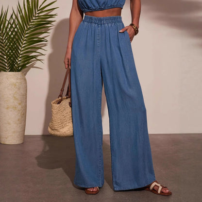 Women's Cool Denim Tube Braid Rope Wide Tops