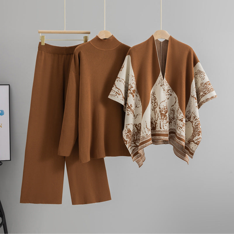 Women's Casual Fashion Loose Mock Neck Shawl Suits