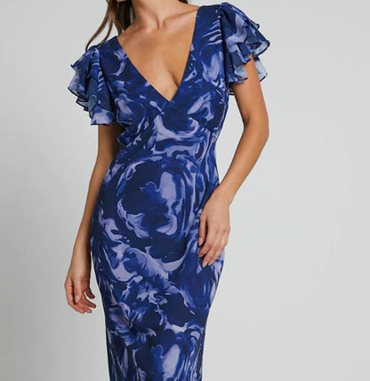 Printed Chiffon Dress Fashionable Elegant Flared Dresses