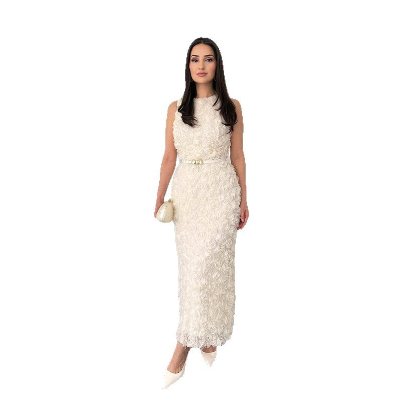 Women's Round Neck Sleeveless Ruffled Elegant Dress Dresses