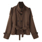 Women's Collar Long Sleeve Double Breasted Knotted Pocket Casual Coats