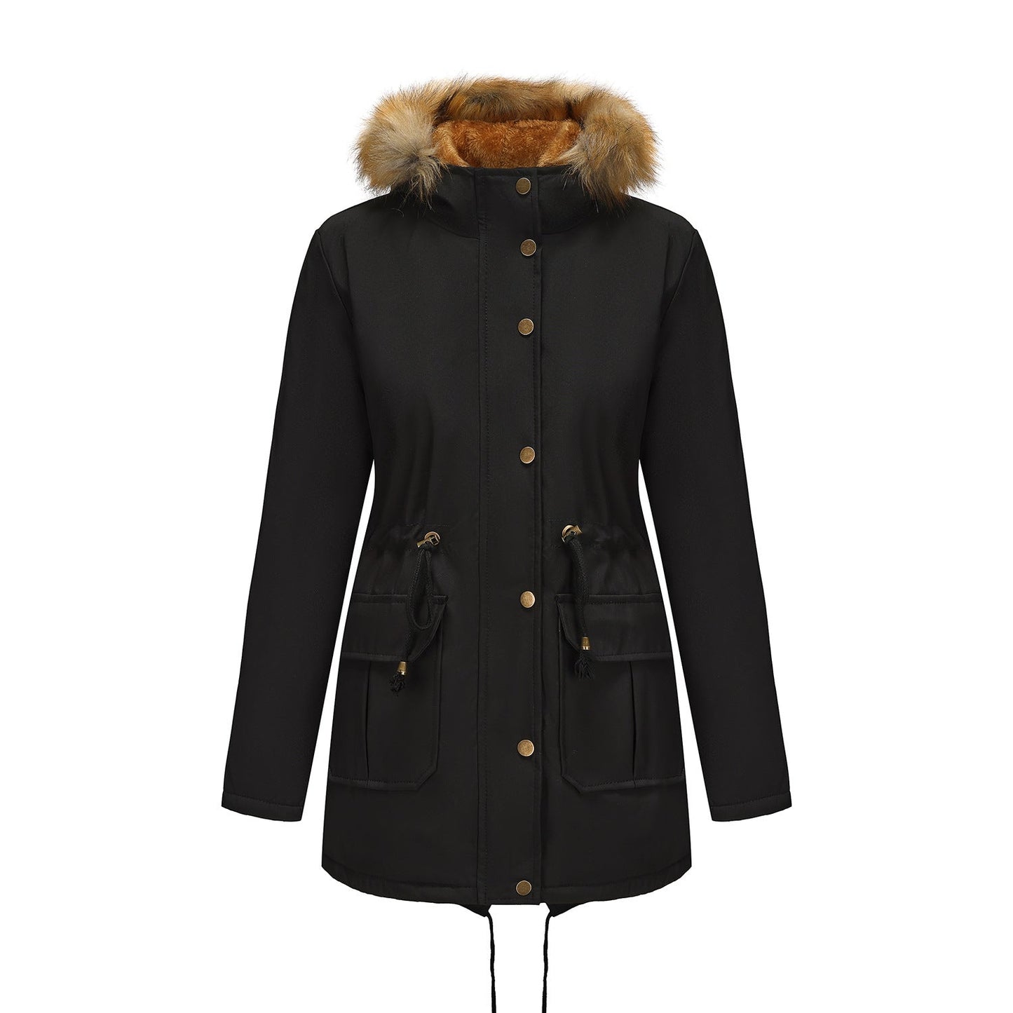 Women's Fleece-lined Parka Hooded With Fur Collar Mid-length Coats
