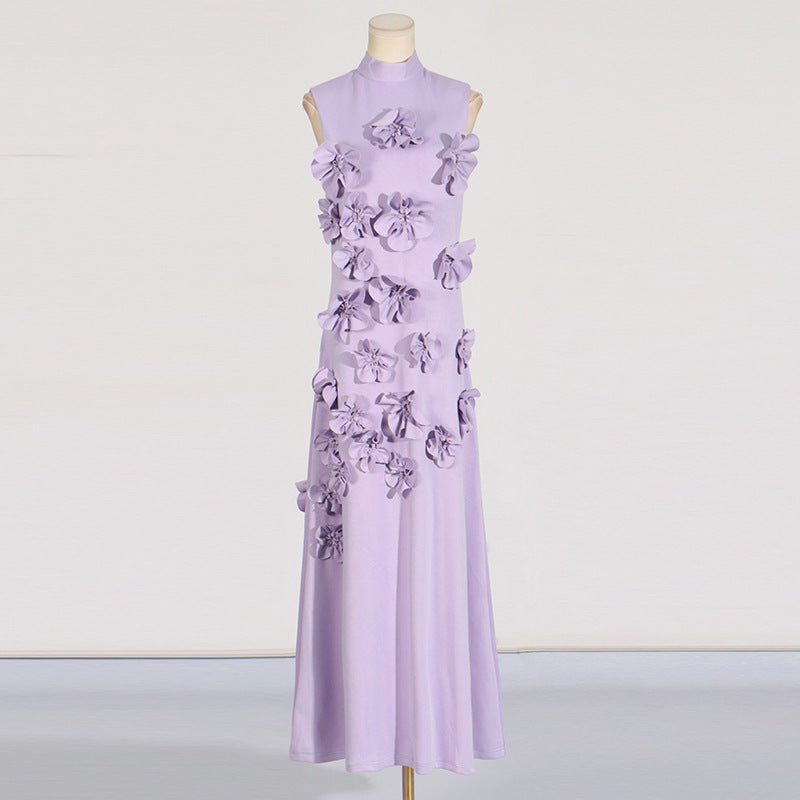 Women's Long Dress Stitching Three-dimensional Flower High Waist Design Dresses