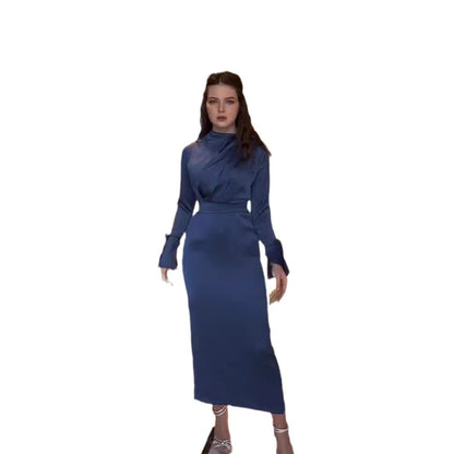 Lace Up Bow Long Sleeve Satin Dresses