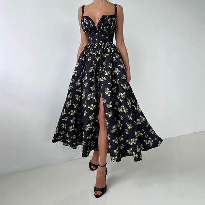 Floral Slip Dress Summer Low Collar Dresses