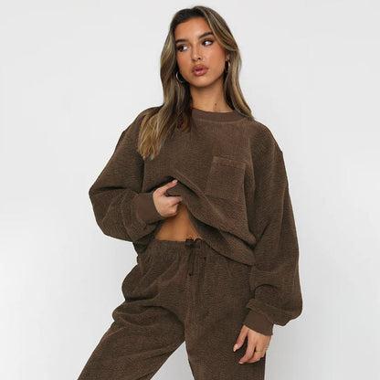 Women's Round Neck Pullover Long Sleeve Two-piece Suits