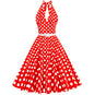 Women's Polka Dot Stitching Belt Halter Hepburn Dresses