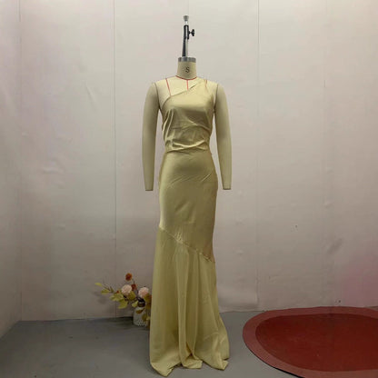 Women's Summer Diagonal Collar Solid Color Dress Clothing