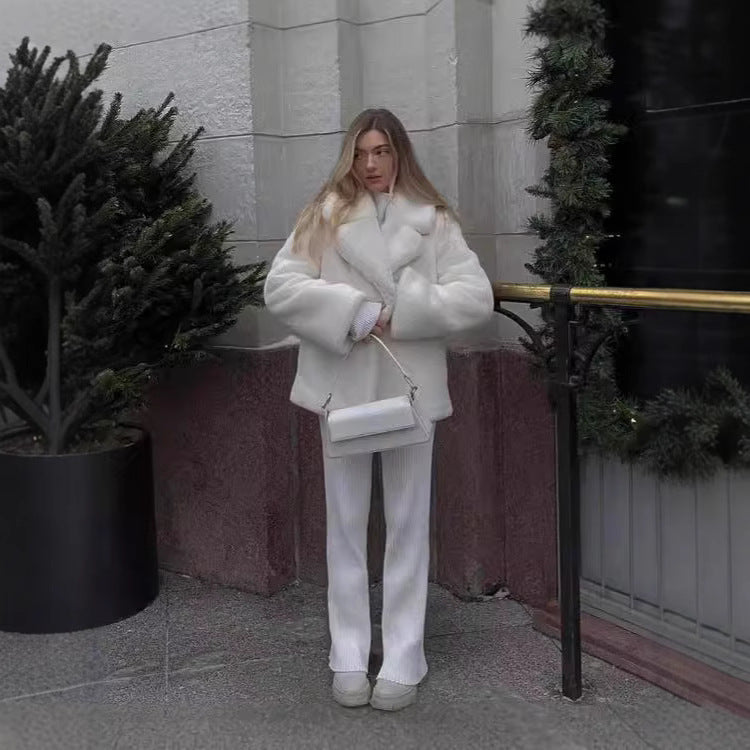 Women's Street Fashion Polo Collar Furry Coats