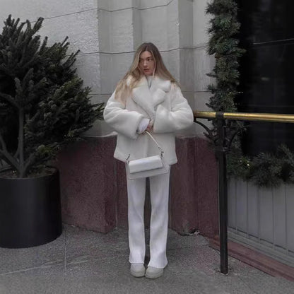 Women's Street Fashion Polo Collar Furry Coats