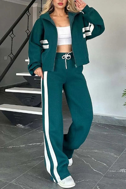 Women's Autumn Striped Zipper Leisure Sports For Suits