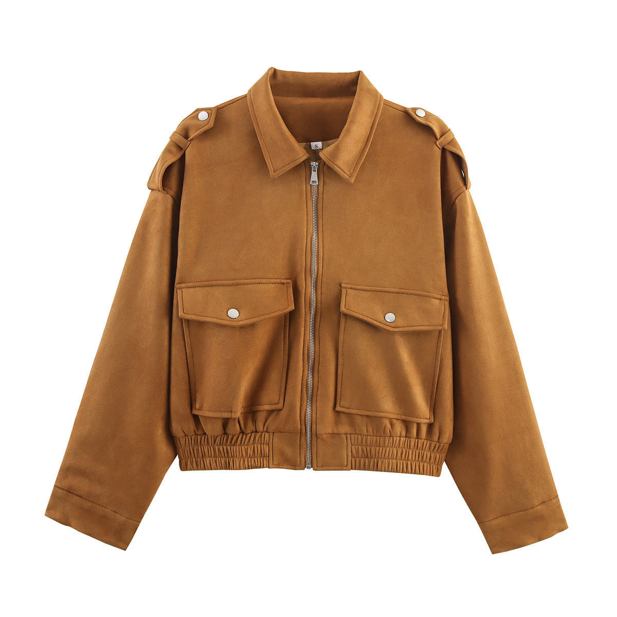 Women's Pocket Decorative Suede Texture Zipper For Jackets