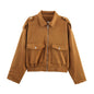 Women's Pocket Decorative Suede Texture Zipper For Jackets
