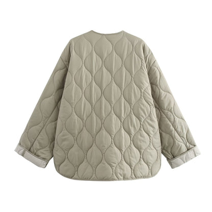 Women's Round Neck Diamond Plaid Embossed Loose Coats