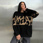 Women's Contrast Color Fashionable Loose Round Neck Idle Style Early Sweaters