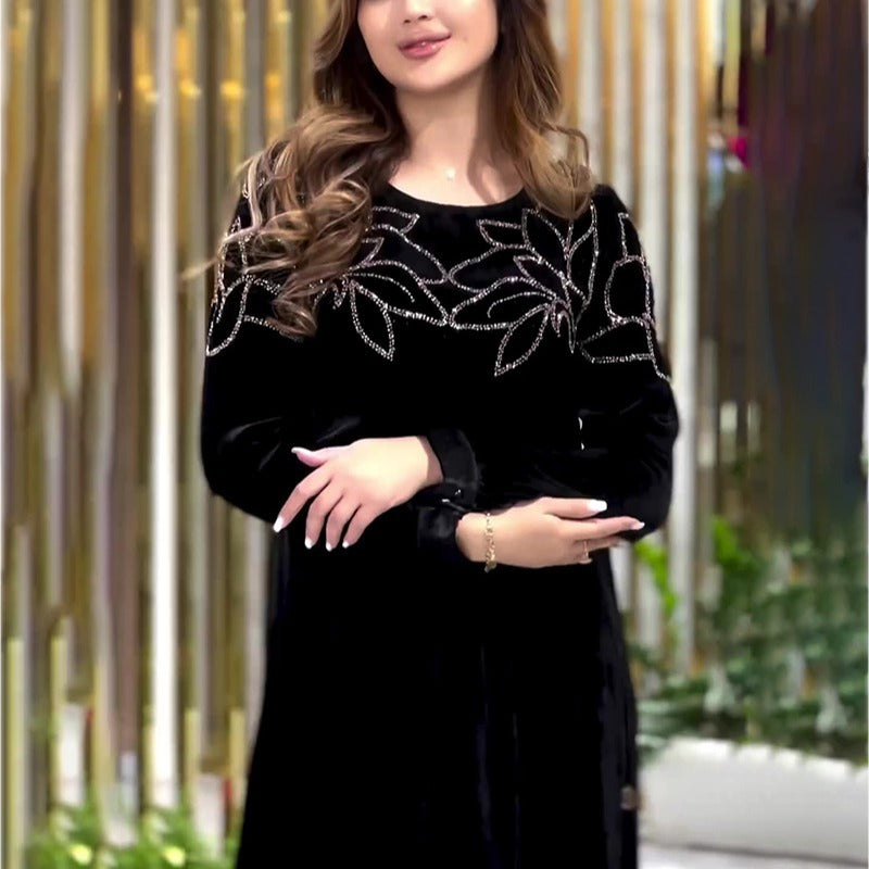 Neck Solid Color Long Sleeve Loose Dresses