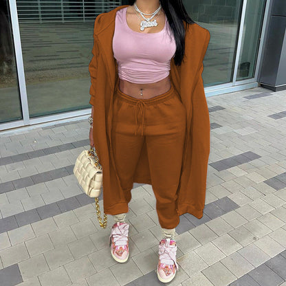 Women's Fashion Casual Hooded Long Sports Two-piece Suits