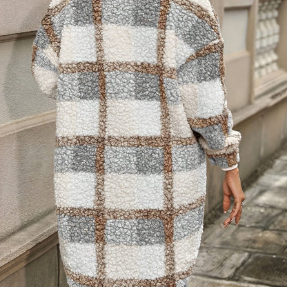 Women's Graceful Thickened Lapel Checked Woolen Coats