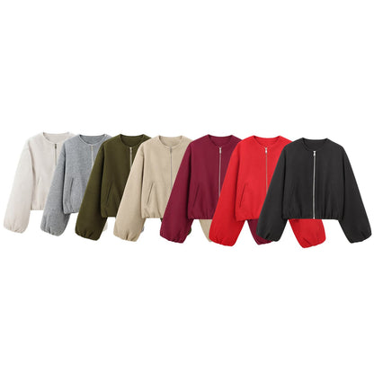 Women's Spring Soft Pilot Round Neck Zipper Jackets