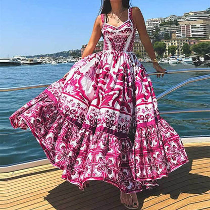 Women's Printed Bohemian Style Sexy Sling Large Dresses