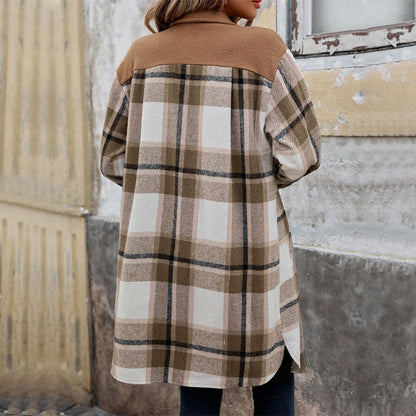 Women's Innovative Slouchy Brushed Plaid Long Coats
