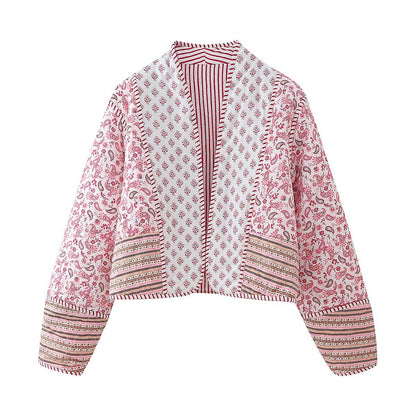 Women's Printed Two-sided Quilted Color Matching Small Coats