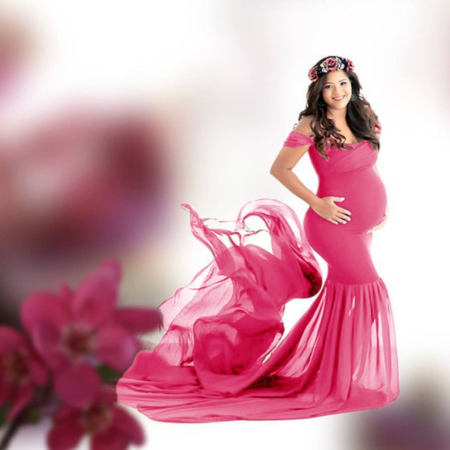 Women's Mercerized Cotton With Chiffon Floating Tail Dresses