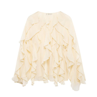 Laminated Decoration Solid Color Shirt Purplish Blouses