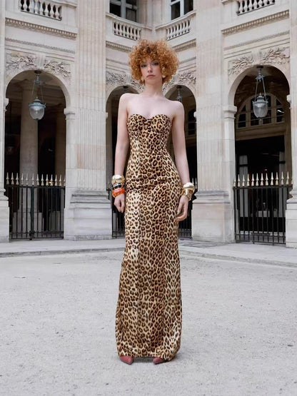 Low Cut Leopard Print Printed Sexy Back Dresses