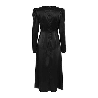 Women's Black Fashion Thick Matte Satin Round Dresses