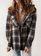 Women's Plaid Long Sleeve Furry Hooded With Jackets